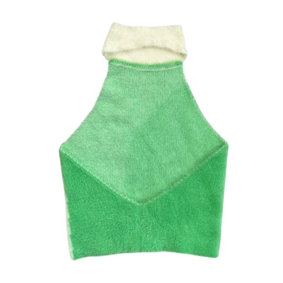 SER.O.YA Wilma Fuzzy Knit Halter Top Green Cream M Maximalist Dopamine Rave - Picture 2 of 6